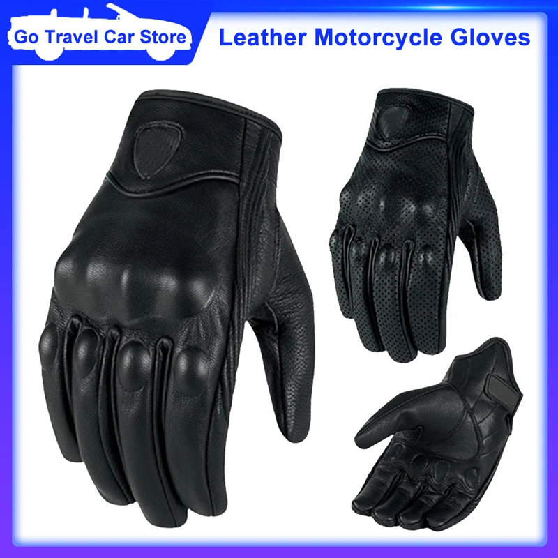 

Retro Perforated Motorcycle Gloves men women moto leather Carbon cycling winter gloves motorbike motorcross ATV motor New