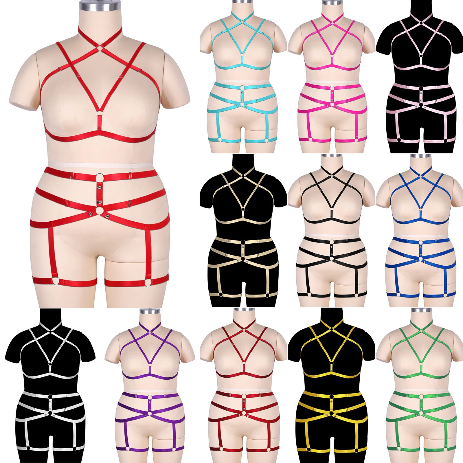 

Plus Size Women Choker Cross Straps Body Harness Erotic Lingerie Bondage Sexy Underwear Gothic Thigh Bands Stockings Garters