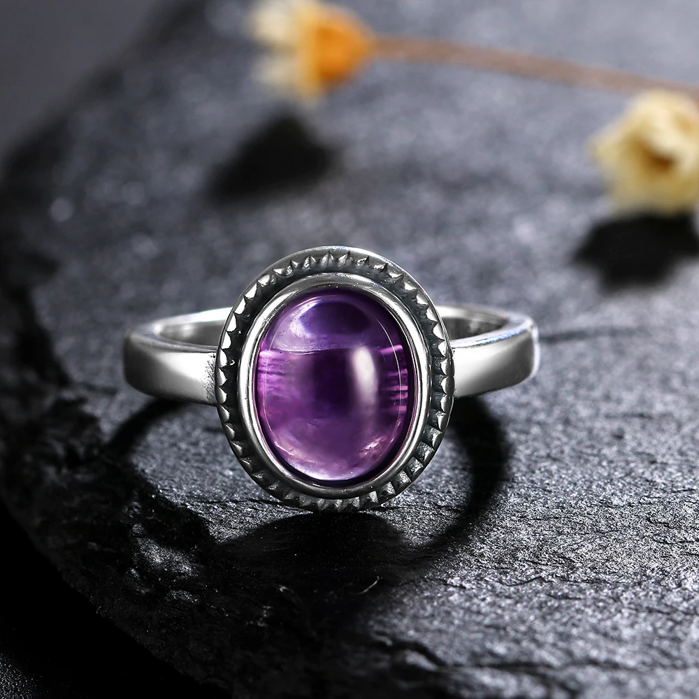 925 Silver Rings Natural Amethyst Gemstone Rings for Women Wedding Bands Anniversary Gift Fine Jewelry