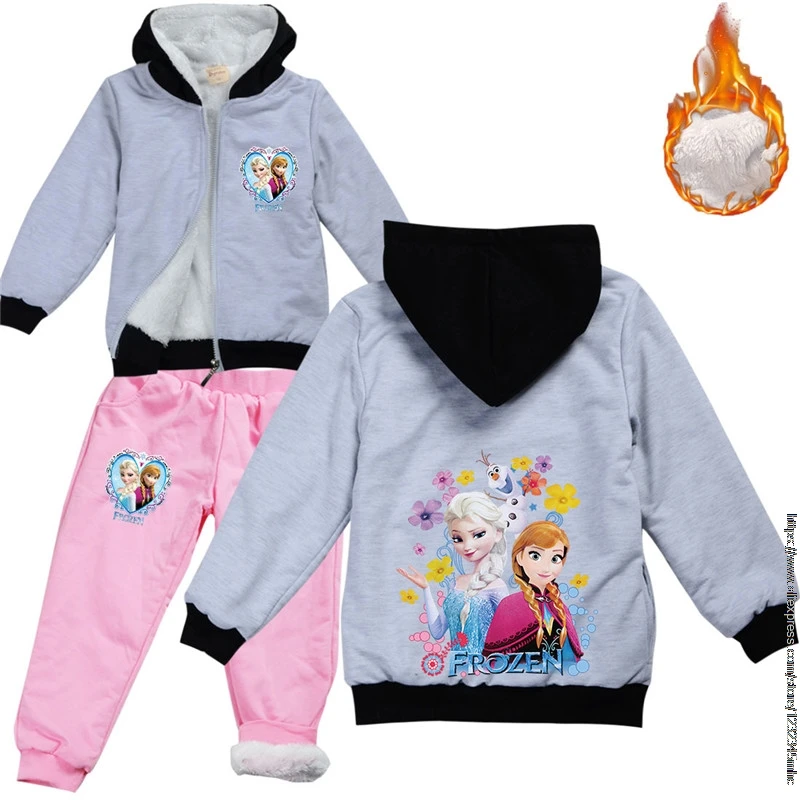 Hot Princess Elsa Children Winter Clothing Sets New Disney Baby Girls Fur Snow Suit for Boys Kids Fur Jacket+ Pants