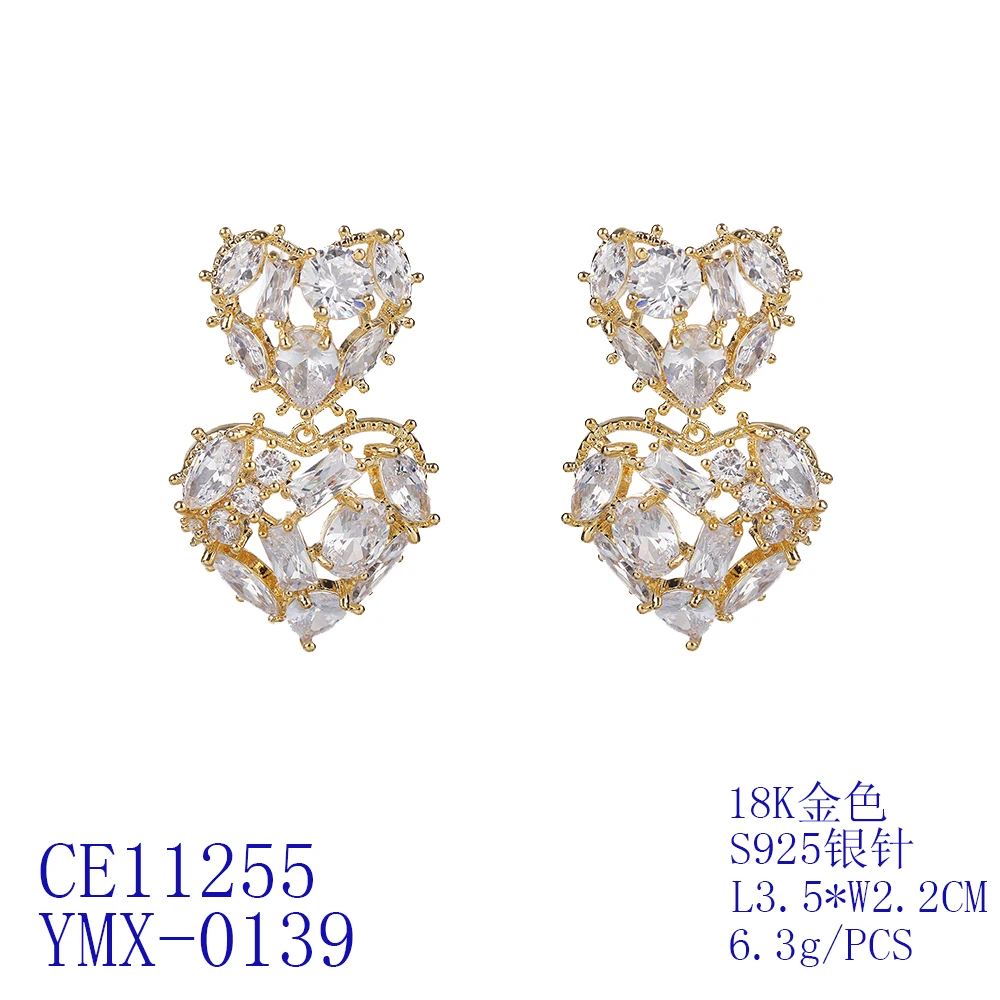 Cubic Zircon CZ Heart Earrings for Wedding, Crystals Love Earring for Bride, Women Girl Birthday Party Jewelry CE11255