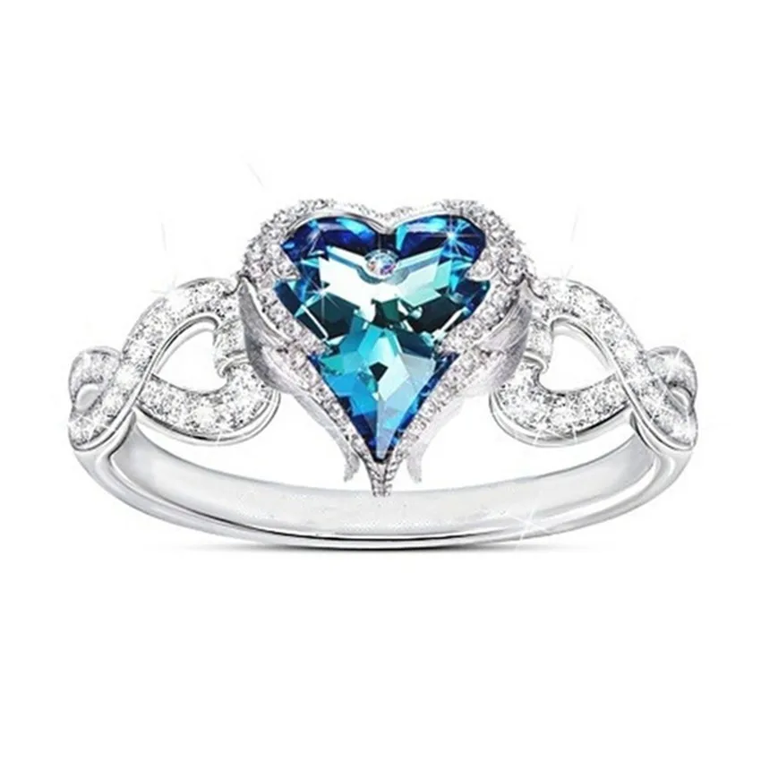 Exquisite Fashion Creative  Silver Plated Heart-shaped Crystal Ring Women's Ring Angel Wing Ring Romantic Wedding Jewelry