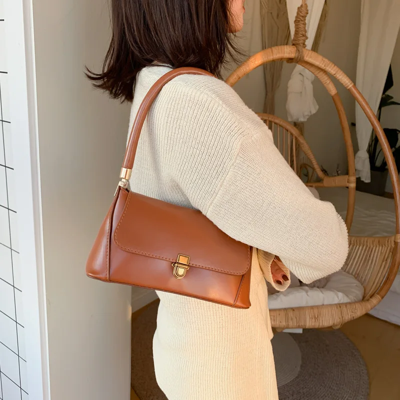 Handle Bag Women Retro Handbag PU Leather Shoulder Bag Underarm Vintage Top Handle Bag Female Small Subaxillary Bags Day Clutch