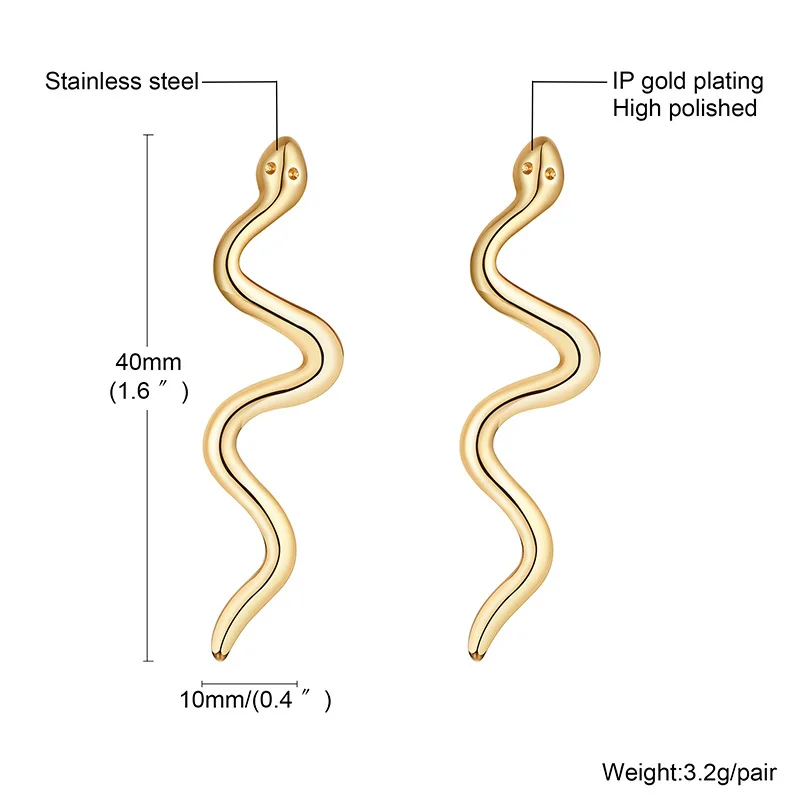 Vnox Chic Snake Shaped Earrings for Women Party Jewelry, Anti Allergy Stainless Steel Dangle Ear Clip Accessories