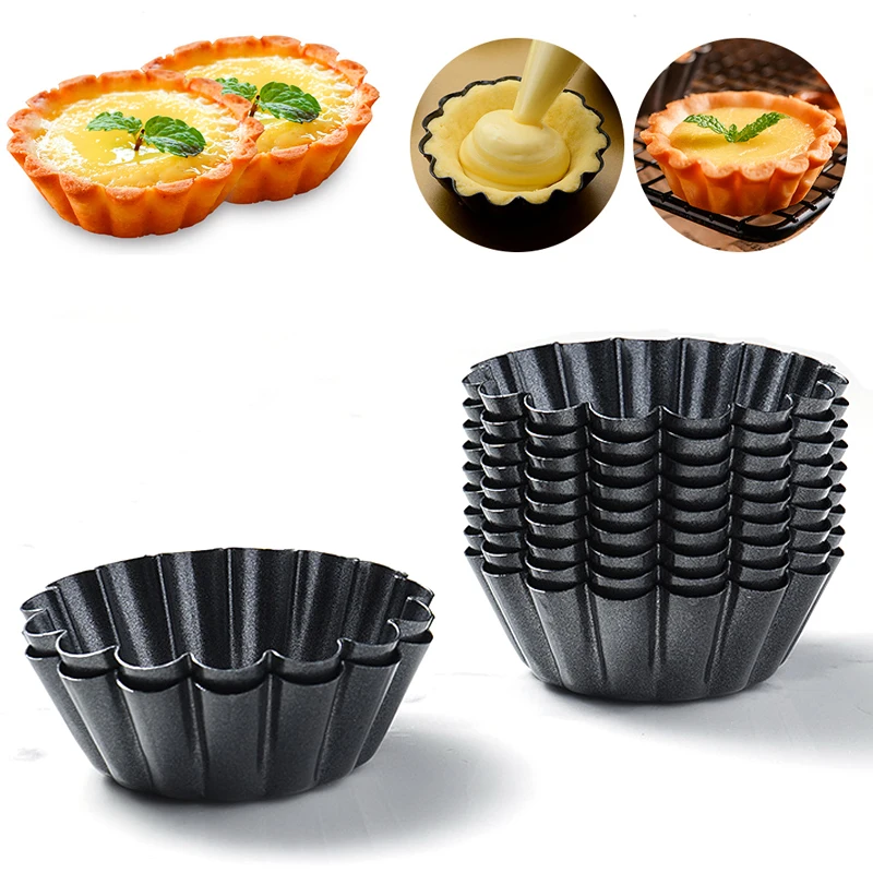 4/6/8/12pcs Tart Mold Non-stick Carbon Steel Mini Tart Pans Tartlet Cupcake Reusable Egg Tart Baking Mold Muffin Cup Bakeware