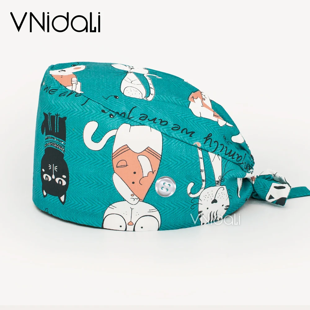 Gorro de enfermera con estampado de dibujos animados, accesorios de enfermera, veterinario, cirujano, laboratorio, salón de belleza, gorro antipolvo, gorras de enfermería para mascotas, gorro de pelo de enfermera