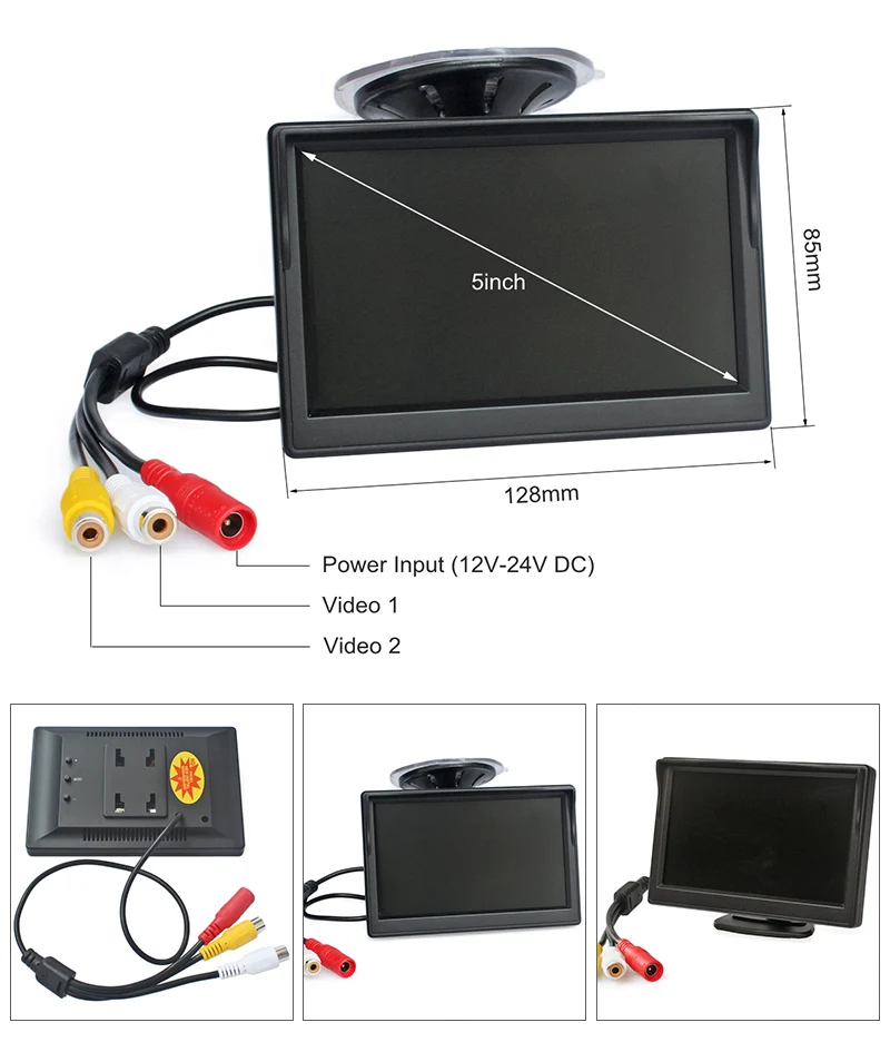 DIYSECUR 5inch TFT LCD Display Reversing Backup Rear View Car Monitor with Suction Cup and Bracket for Rear View Car Camera