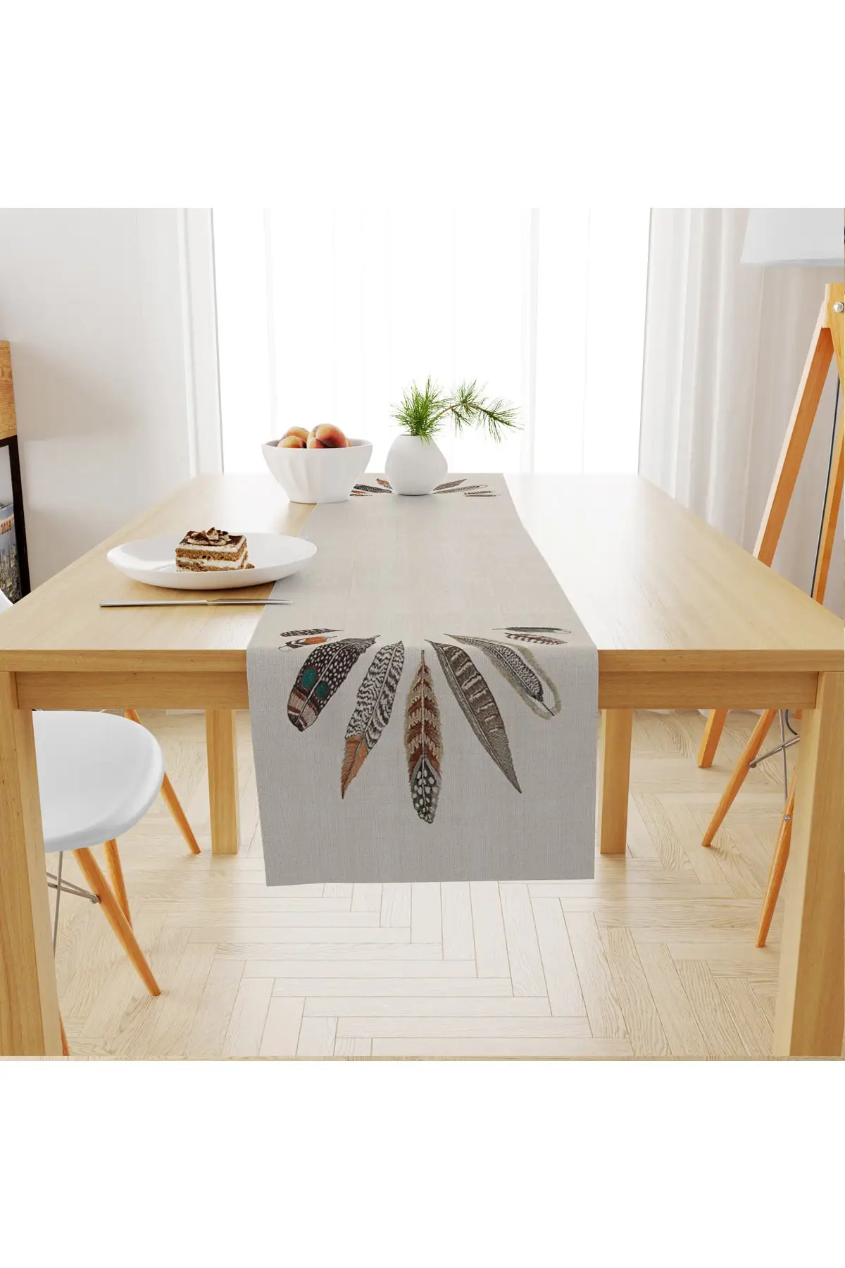 Digital Printed Runner Leaf Pattern Spacious Natural Table Cloth Washable.