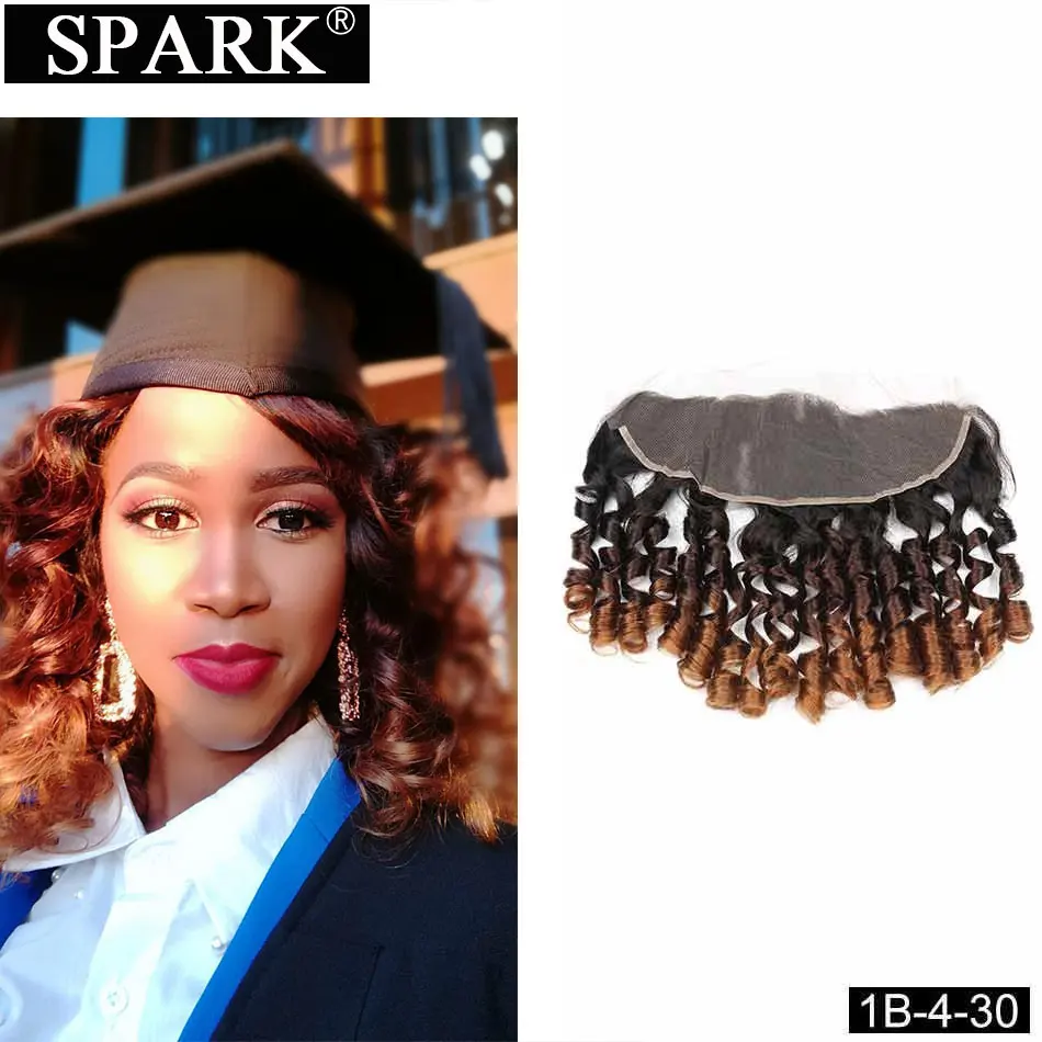 

Spark Ombre Brazilian Human Hair Loose Bouncy Curly Lace Frontal 13x4 Ear to Ear Free Middle Part Remy Natural Black Color