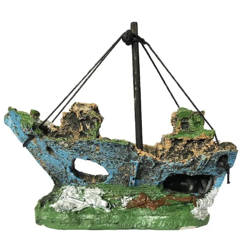 Décor d'aquarium en résine, navire coulé, bateau à voile, destructeur de grotte d'aquarium de poissons, décoration d'aménagement paysager