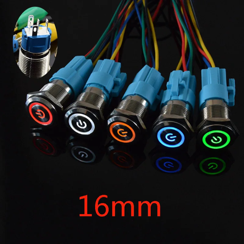 16mm 3-6V 12V 24V 110V 220V Metal Push Button Switch LED Light  Self lock/ Momentary reset Car Start Button Power Button red