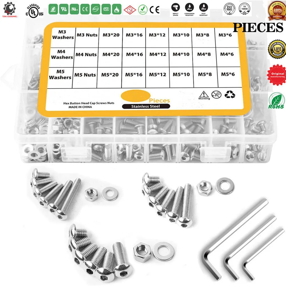 

304 Stainless Steel Screws and Nuts M3 M4 M5 M6 Hex Socket Head Cap Screws Assortment Set Kit,Machine Screws,Shoulder Screws
