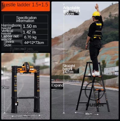 1.5+1.5m Multifunctional Aluminum Alloy Telescopic Herringbone Ladder Household Portable Engineering Folding Ladder