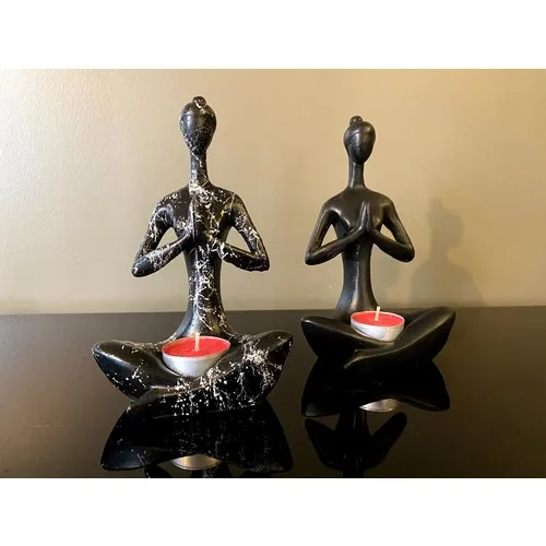 Talya Art Design Talya Art Design than, Set Marble Looking and Black, Namaste, yoga Made Woman Candle Holder.