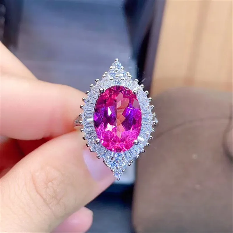 925 Silver Pink Topaz Ring for Party 10*14mm Natural Topaz Silver Ring Fashion Silver Gemstone Ring