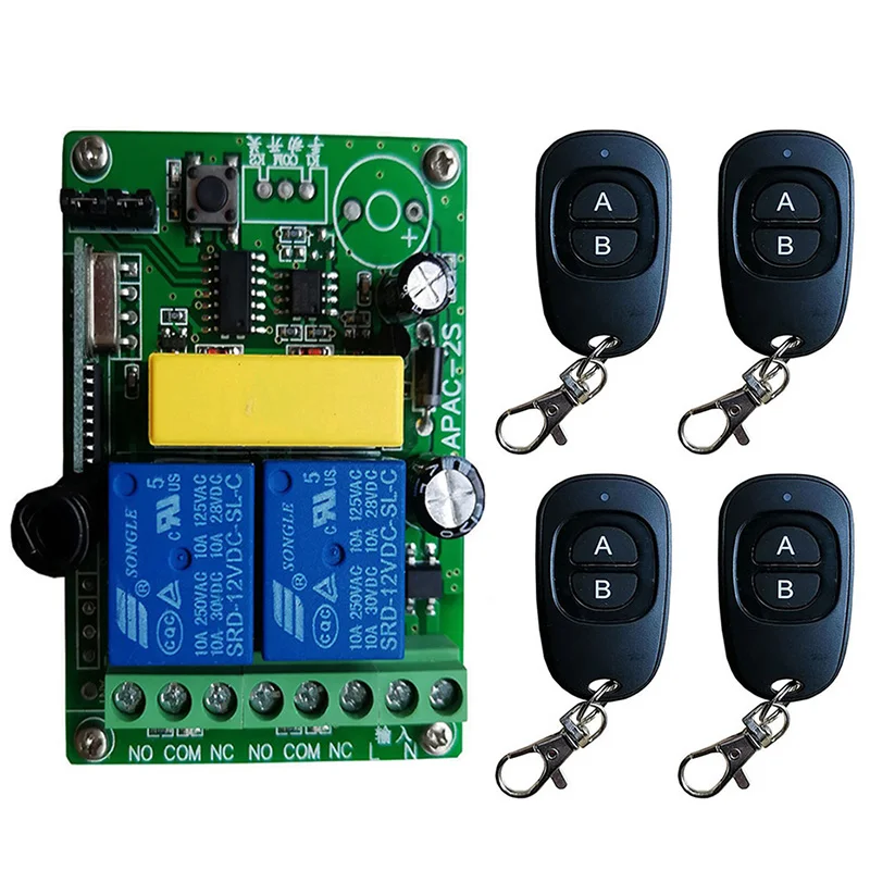 AC 220 V 2CH Wireless RF Remote Control Light Switch 10A Relay Output Radio Receiver Module+black Transmitter garage door opener