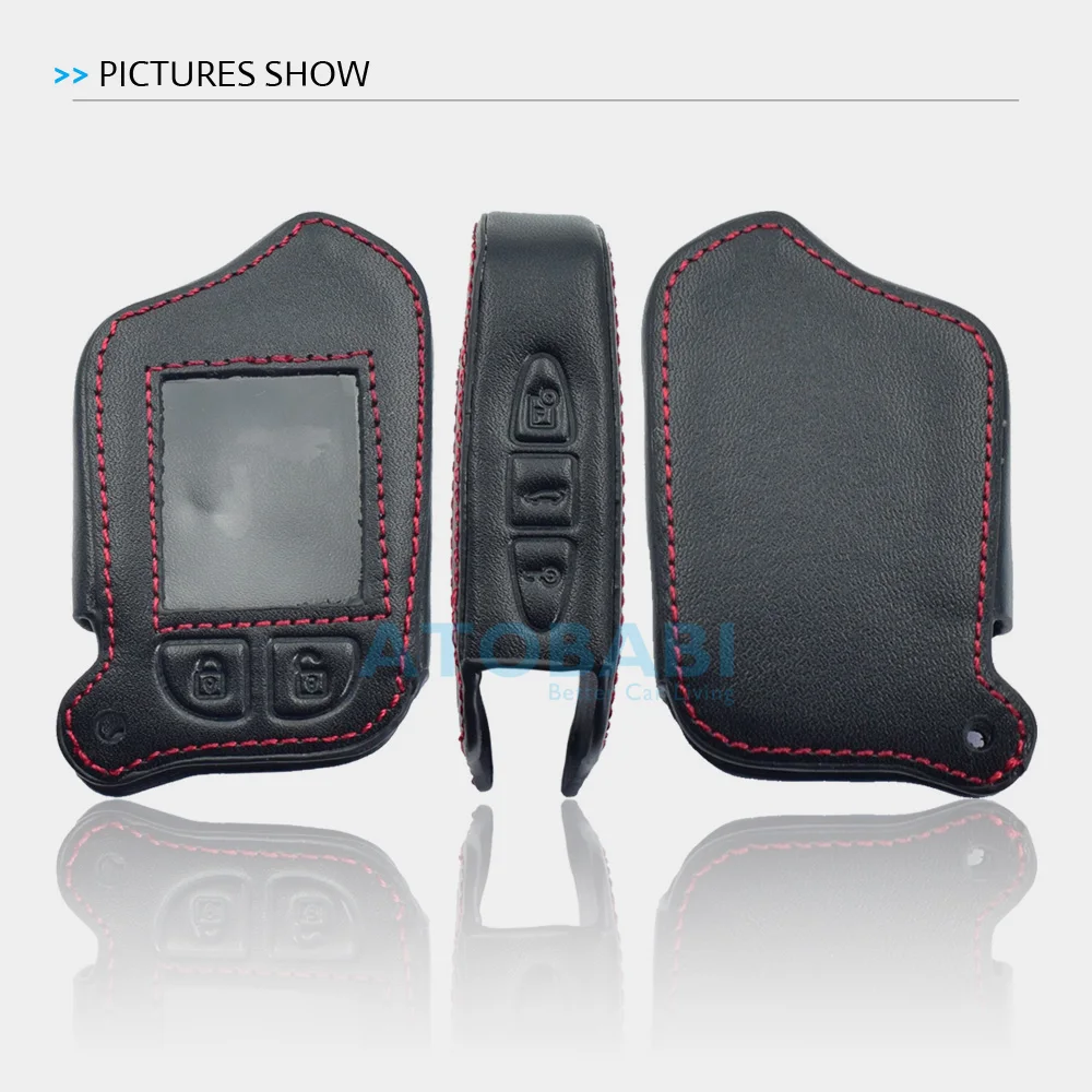 Leather Car Key Cover For Scher-Khan Magicar 13 14 M13 M14 M110AS 2 Way Car Alarm LCD Remote Controller Keys Bag Keychain Case