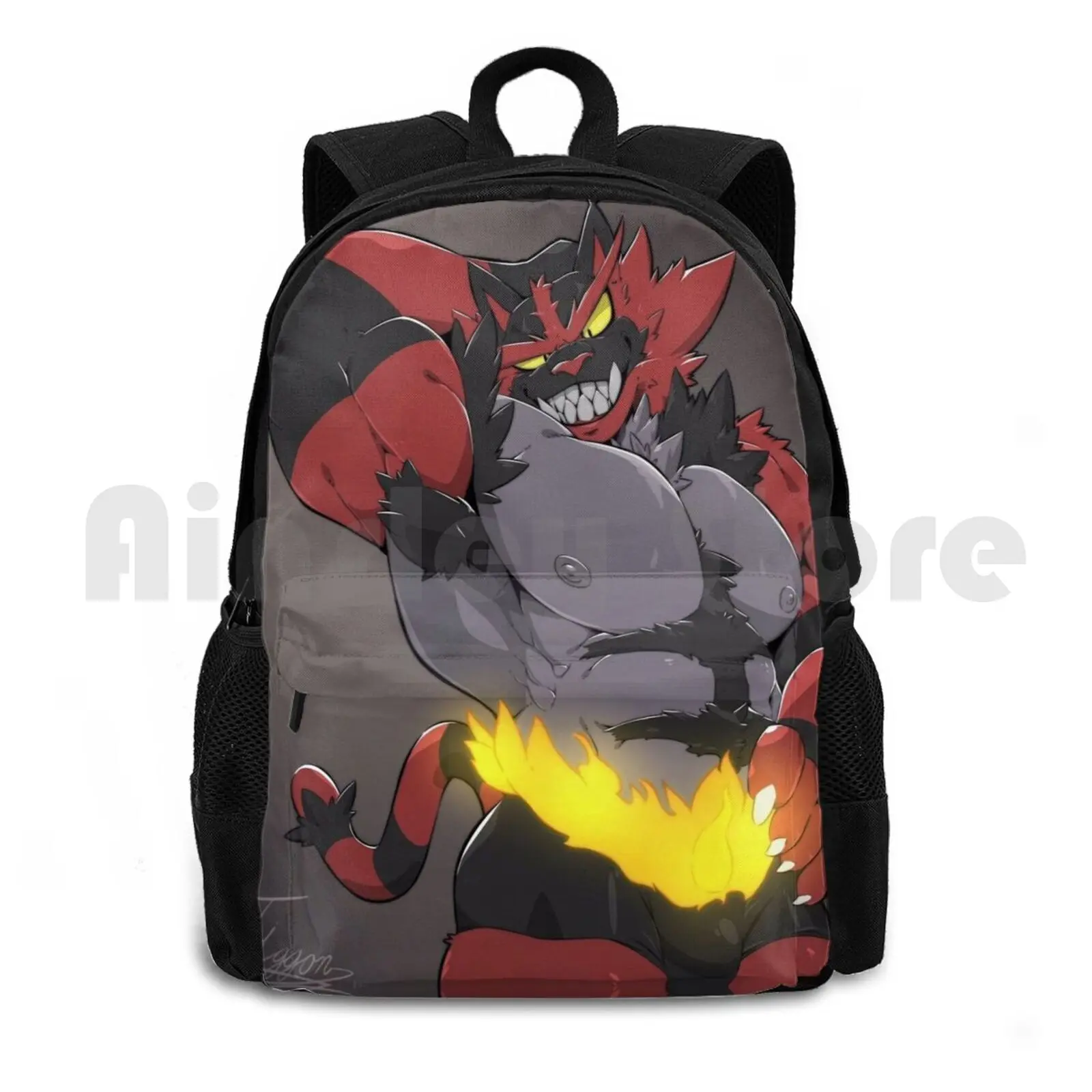 Incineroar Outdoor Hiking Backpack Riding Climbing Sports Bag Anthro Claws Black Fur Fangs Incineroar Muscular Muscular Male