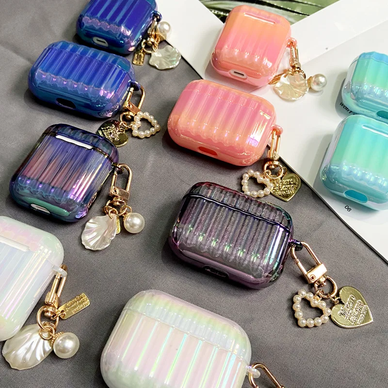 3Dラブパールシェルキーホルダーウォータードロップ,Apple Airpods 1 2 3 Pro用ハードイヤホンケース,ワイヤレスヘッドセットカバー