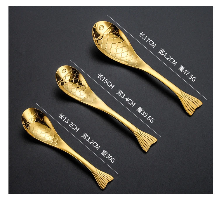 Creative Ice Cream Coffee Spoon 304 Stainless Steel Fish  Shape Tea Dessert Teaspoon Long Handle Spoon Kitchen Tableware
