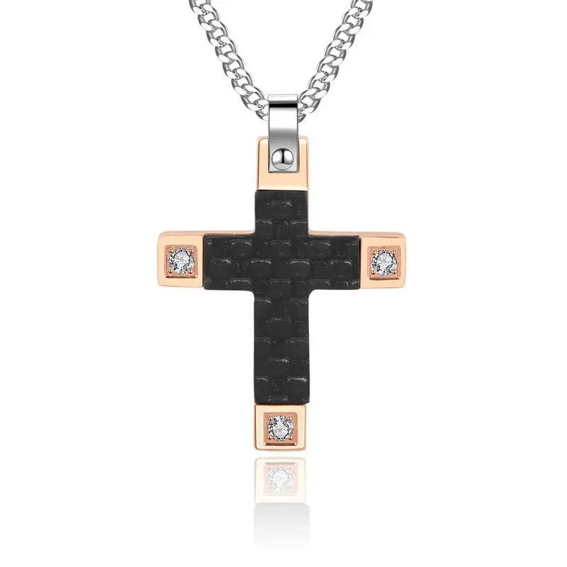 

Yoiumit New Men Necklace Stainless Steel Cross Pendant Men's Gold and Black 60cm Chain Jewelry Gifts For Boyfriend