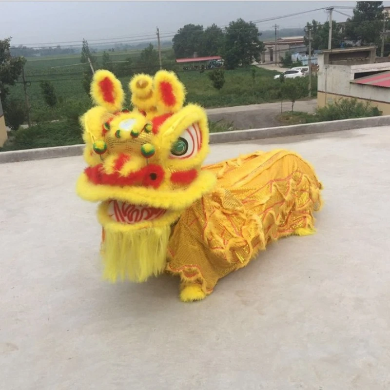 Lion Dance Mascot Set Chinese Folk Performing Arts Yellow Southern Lion Dance Classic Double Lion Dance Performance Costume