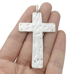 4 x Tibetaans zilveren grote gehamerd CRUCIFIX CROSS CROSSES bedels hangers 2 zijden voor ketting oorbellen sieraden maken 69x41mm