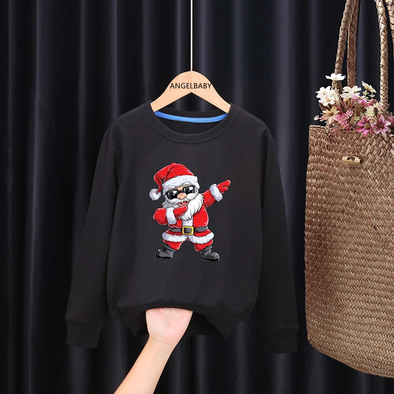 Merry Christmas Cool Dabbing Santa Cartoon Kids Sweatshirts Funny Children Hoodies Autumn Baby Pullover Tops Girls Boys Clothes