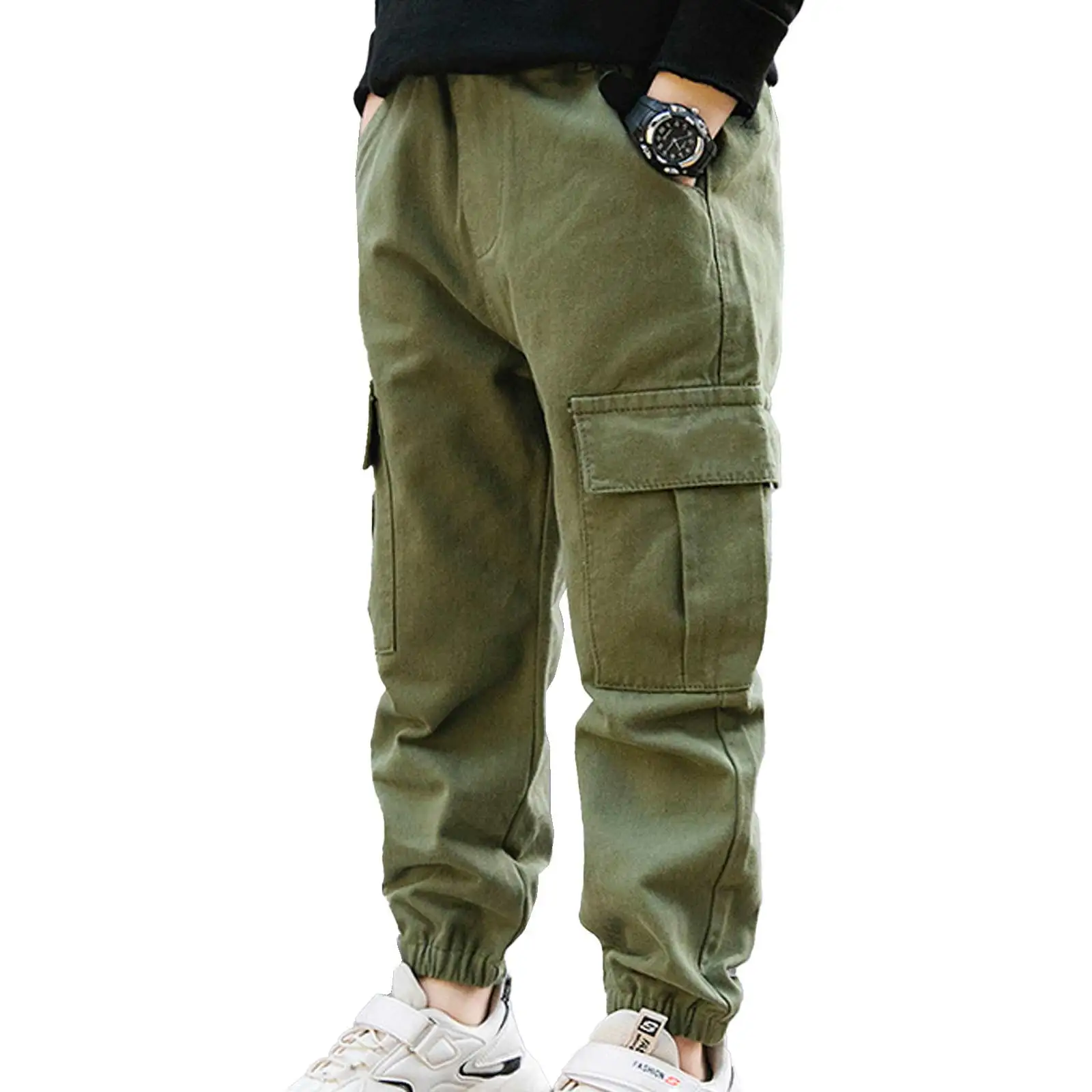 Boys Kids Casual Cargo Pants Hiking Hip Hop Dance Pants Solid Color Loose Fit Sweatpants Trousers for Sports Dancewear Size 6-14