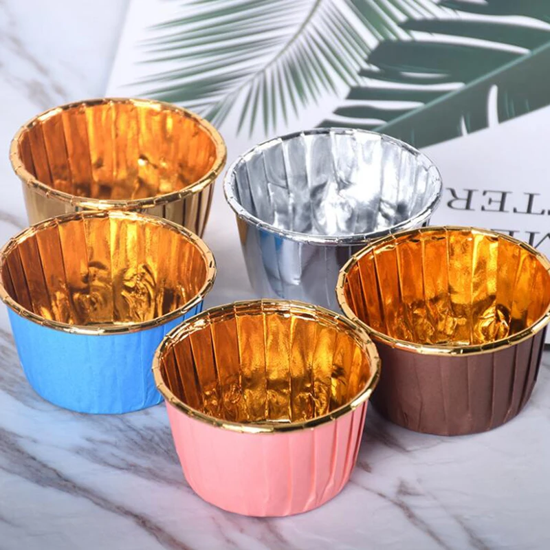 50pcs Muffin Paper Cups Gold Cupcak Liner Cake Wrappers Baking Cup Tray Case Cake Paper Cups Cake Baking Mold For Pastry Tools