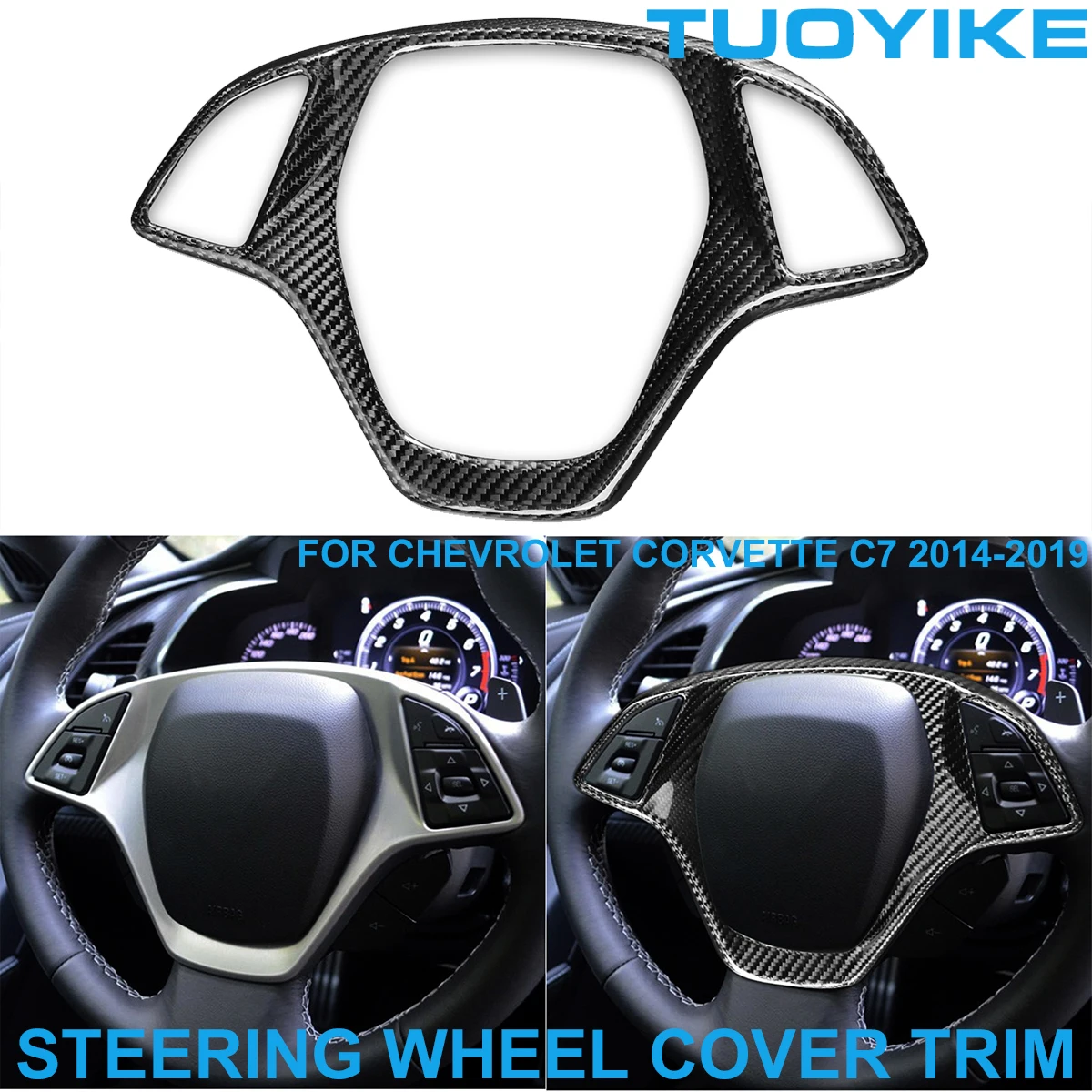 LHD RHD Car Styling Real Carbon Fiber Central Steering Wheel Trim Cover Decorative Sticker For Chevrolet Corvette C7 2014-2019