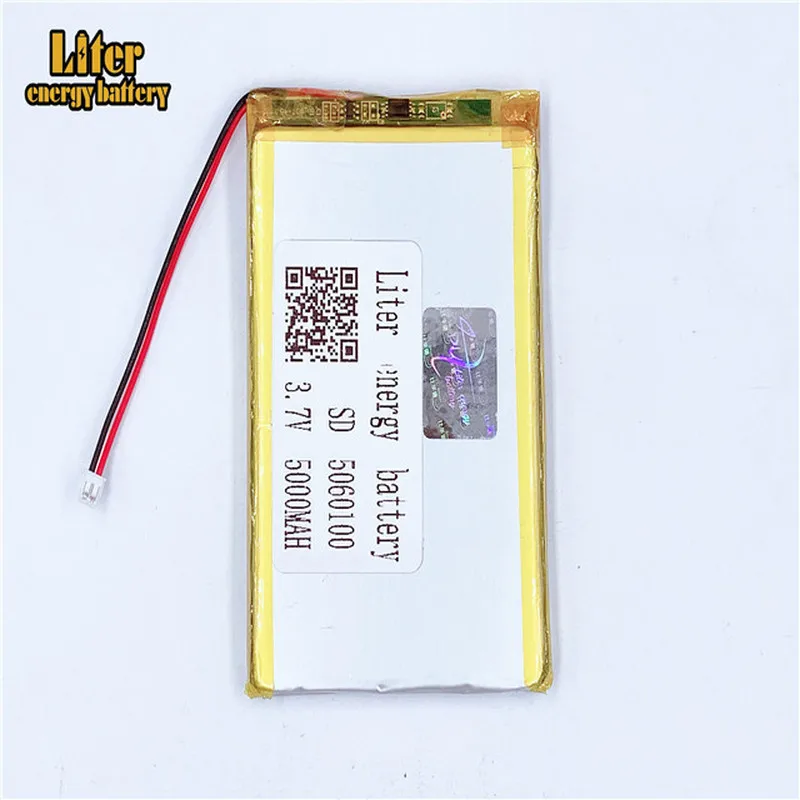 1.5MM 2pin connector 5060100 3.7V 5000mAh e-books GPS PDA Car recorder Recreational machines Li-polymer battery  Li-po battery