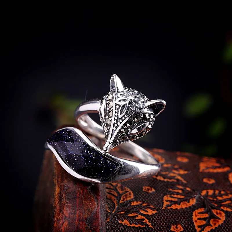 Uglyless LOVE Magic Fix Rings for Women Noble Blue Sands Stone Animal Open Rings Thai Silver 925 Silver Bijoux Fine Jewelry R920