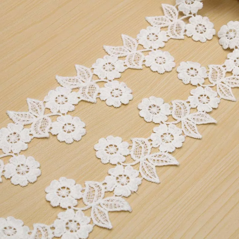 30Yards Water-soluble Embroidered Lace Trim Floral White 5cm Width Accessories DIY Handmade Skirt Fabric Crafts