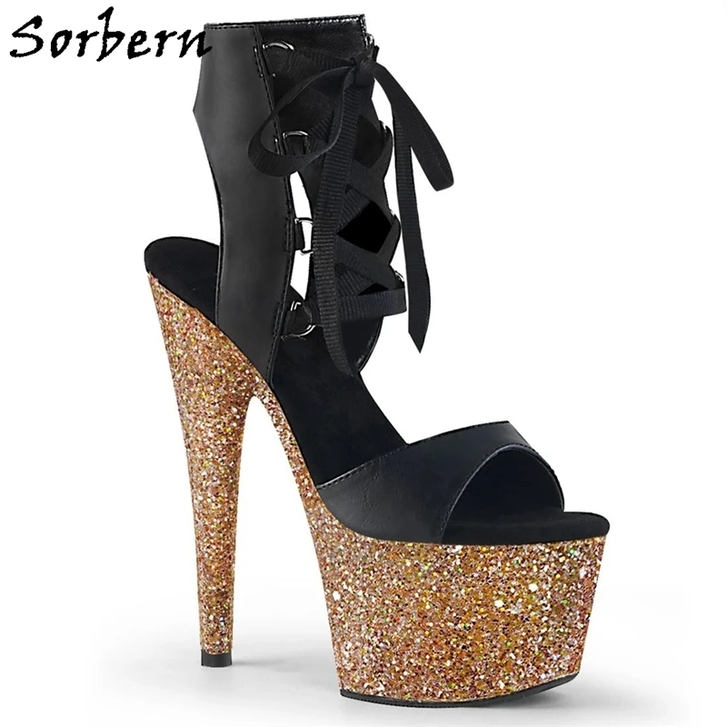 

Sorbern Glitter Women Sandals 15Cm High Heel Summer Style Platform Shoes Lace Up Slingbacks Stripper Wear Custom Sparkle Sandals