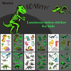 Pegatina de tatuaje temporal Morixi, Impresión de dinosaurio lindo en láminas de cuerpo luminoso, transferencia de agua, tatuaje falso para niños, pegatina RA089