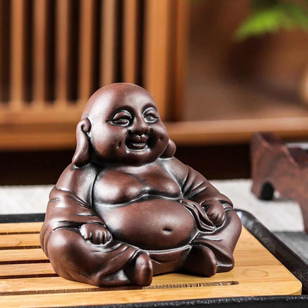 Purple Clay Tea Pet Statue Of Laughing Buddha Ornaments Tea Play Yixing Tea Set Tea Art Accessories