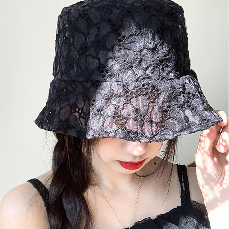 Woman caps bucket hats lace the sun goddess of fisherman cap spring and summer sun hat day shopping joker ins hollow out flowers