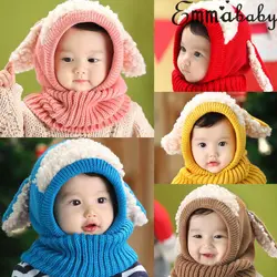 26 * 19 * 2 Boys Girls Cape Woolen Cap Kids Winter Beanie Sheep Hat Hooded Scarf Earflap Knitted Cloaks Woollen Warm Caps 2021