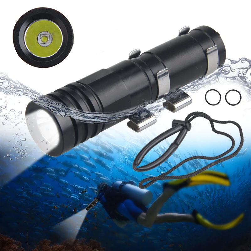 Waterproof Portable Mini LED Diving Flashlight 100M Underwater Professional Scuba Diving Torch with Clip