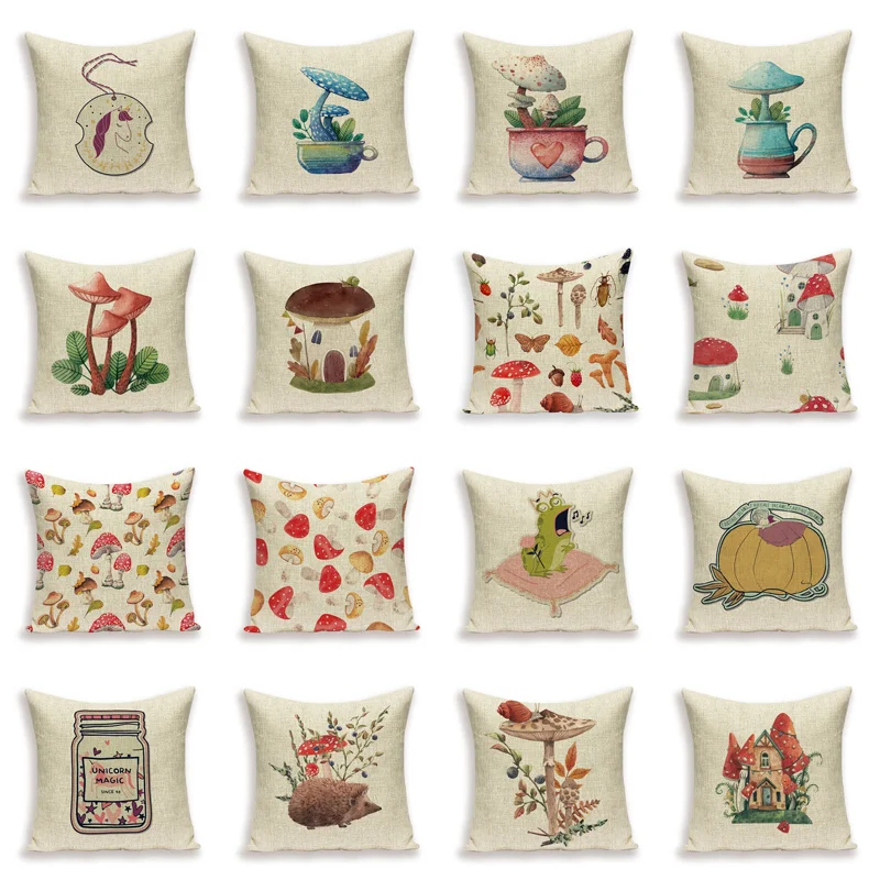 Tropical Cartoon Cushion Case Morocco Mushroom Throw Pillow Cover Print Cushions Covers Plant Pillows Cases Home Cushions Covers