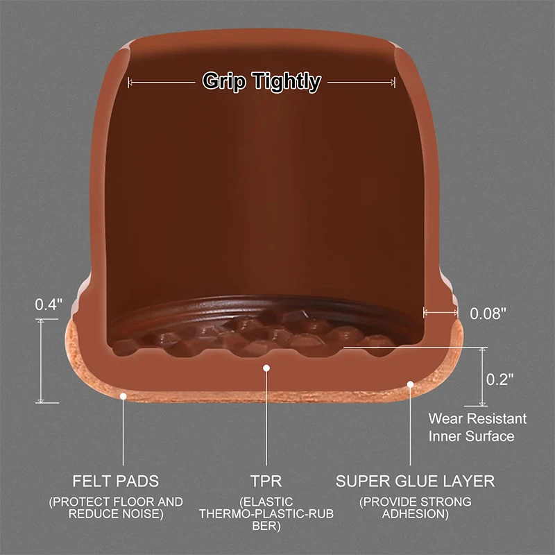 16 buah topi pelindung kaki kursi meja transparan persegi bulat untuk pelindung lantai penutup kaki furnitur dengan dasar Felt