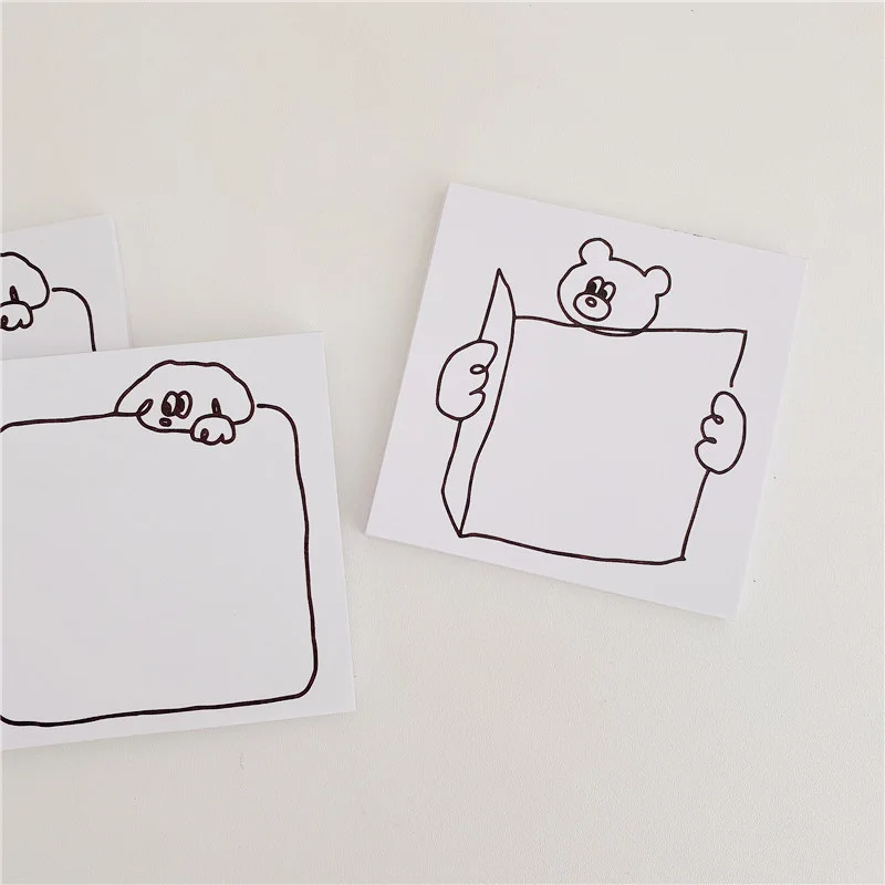 ​ins Cartoon Dog Bear Square Frame Memo Pad 50 Sheets Simple Style Black White Notepad Kawaii Stationery Creative Message Paper