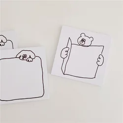 Ins Cartoon Dog Bear cornice quadrata Memo Pad 50 fogli stile semplice nero bianco blocco note cancelleria Kawaii carta per messaggi creativa