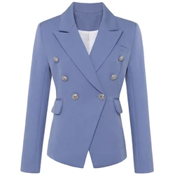 High street nova moda 2024 elegante blazer jaqueta feminina prata leão botões duplo breasted blazer exterior wear