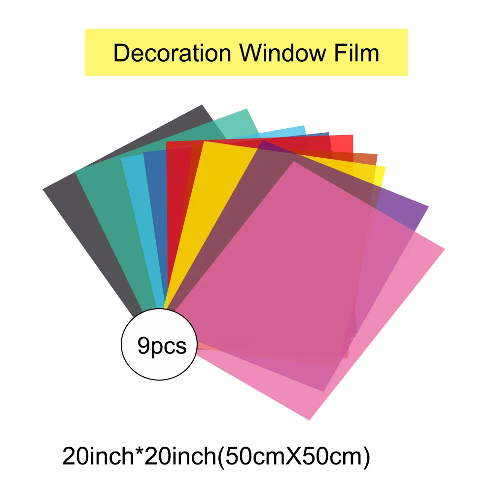 HOHOFILM 9Colors 50cmx50cm Pack Colorful Decorative Window Film Self Adhesive Glass Decoration Tint With glue PET