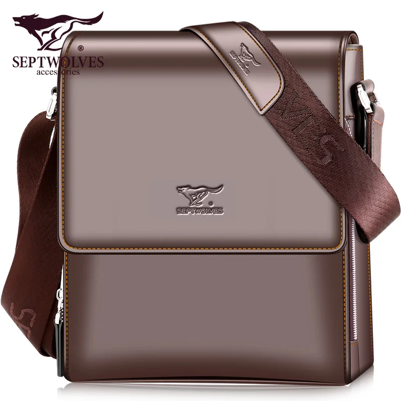 Septwolves Fashion Men Bag Split Leather Male Handbag Shoulder Bags Business Men Messenger Bags Brand