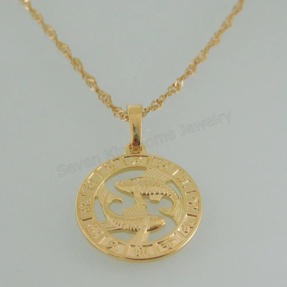 YELLOW GOLD PLATED 18INCH NECKLACE VIVID 12 CONSTELLATIONS Aquarius Pisces Taurus Leo Scorpio Libra PENDANT HANGS 1.14inch