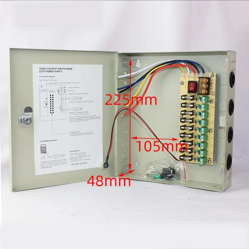 DC 12V 10A 15A 9 CH Monitor Power Supply AUTO-RESET CCTV Power Supply Switch Box  9 Port CCTV Cameras 9 port CE, LVD Approved