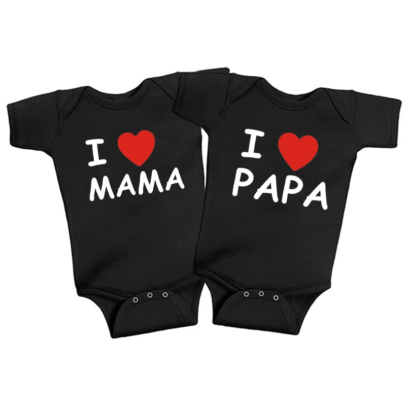 I Love Papa Mama Print Newborn Twins Bodysuits Cotton Summer Short Sleeve Girl Boy Clothing Body Baby Rompers Onesies Ropa Bebe